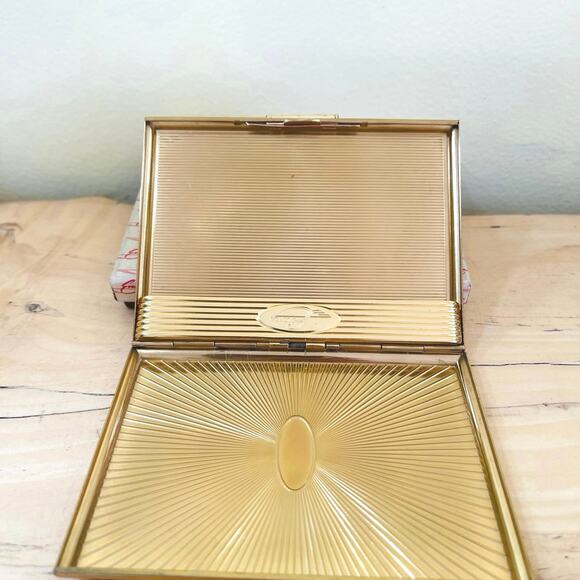 Vintage Evans Compact Cigarette Case Sunburst Art Deco Gold Tone Box - Picture 2 of 9